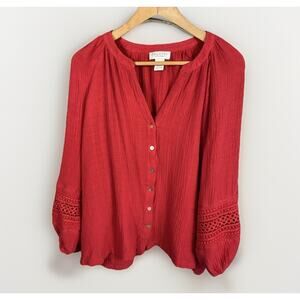 Calypso St Barth 100% Cotton Blouse Women’s 3x Eyelet Balloon Sleeves Resort